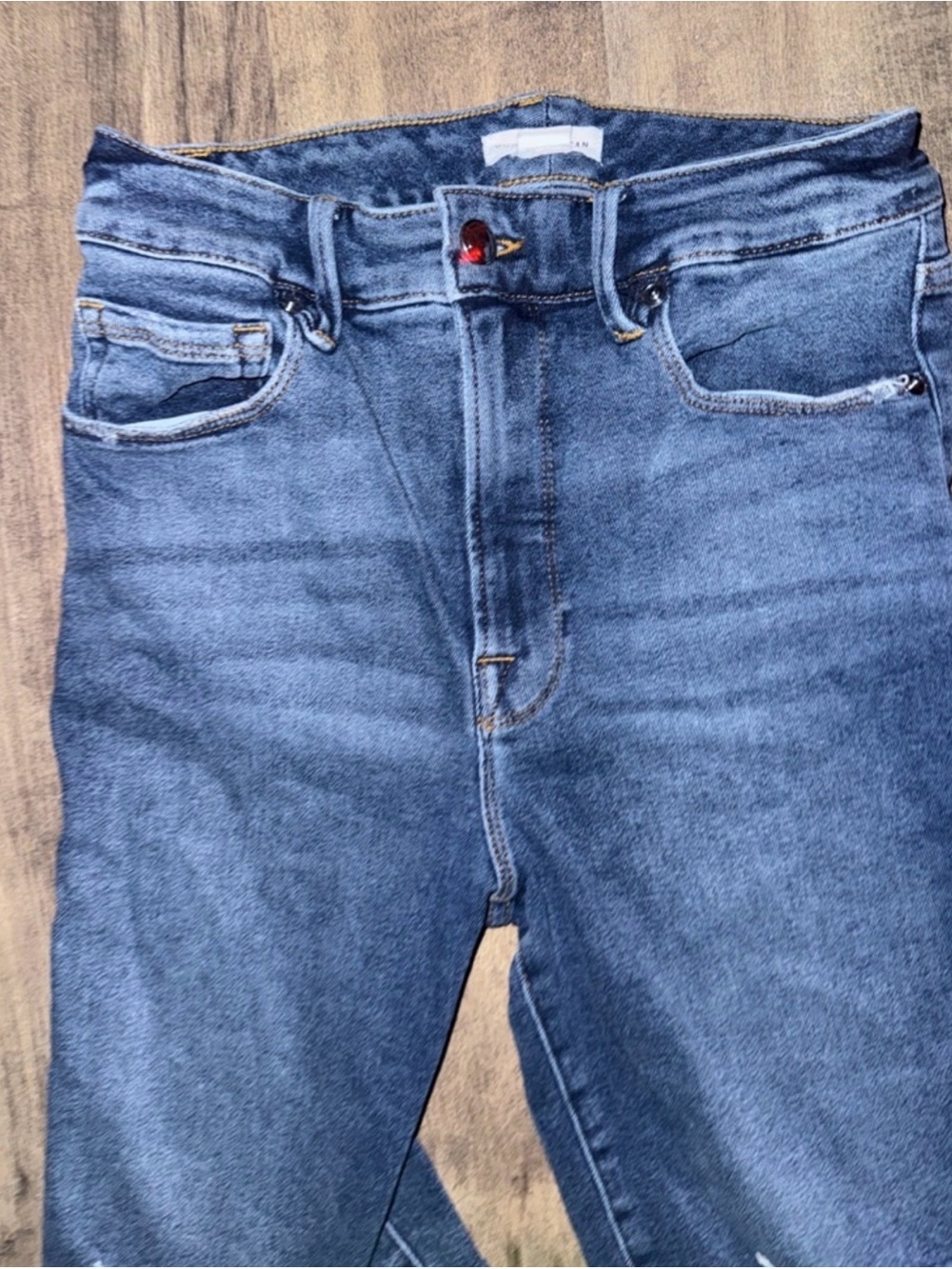 Good American Good Long Jean Shorts Sz 4/27 High Rise Cutoff Frayed NWOT - Picture 2 of 5